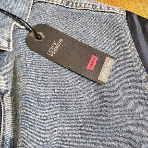 Levi's Premium Sherpa Bomber Jacket Small S Medium Wash Navy Satin 90s Vintage - Picture 6 of 16